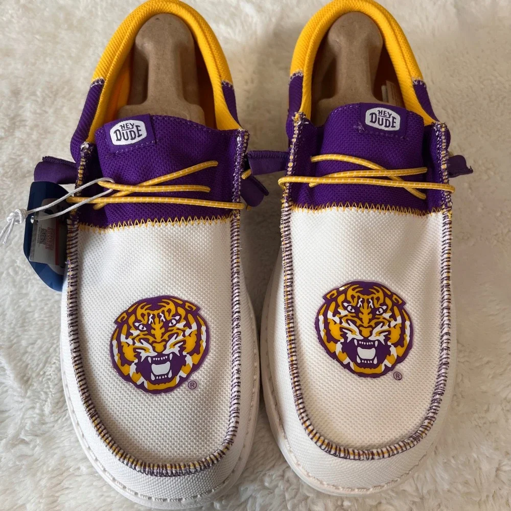 HEYDUDE‎ Men Wally Tri LSU Purple Gold Slip On Shoes Size 11 NWT - Picture 3 of 11